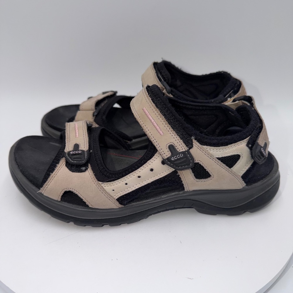 Ecco Yucatan Sandals Beige Black Nubuck Leather Hiking Walking Shoes Women 7-7.5